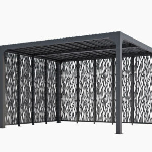 Pergola Bioclimatique Aluminium Gris Anthracite avec 9 Panneaux Moucharabieh - 10,80 m² - Lames Orientables Manuelles