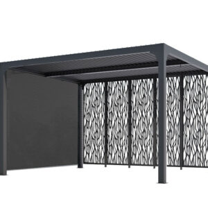 Pergola Bioclimatique Aluminium Gris Anthracite avec Panneaux Moucharabieh et Rideau Latéral Manuel - 10,80 m² - Lames Orientabl