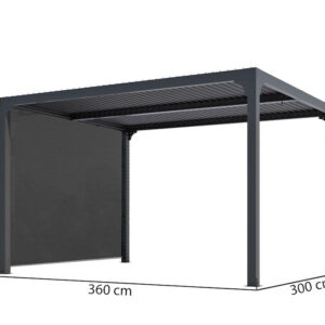 Pergola Bioclimatique Aluminium Gris Anthracite avec Rideau Latéral Manuel - 10,80 m² - Lames Orientables Manuelles