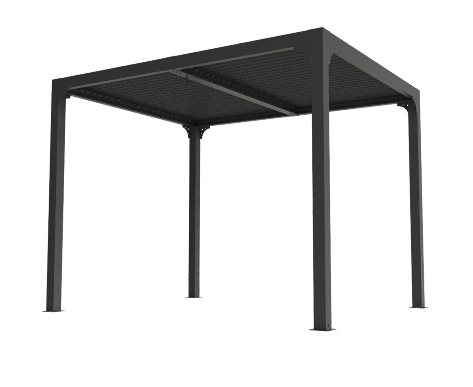 Pergola bioclimatique - Aluminium - Gris anthracite - Ventelles latérales mobiles imitation bois - 7,2 m²