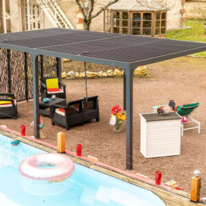 Pergola Bioclimatique Aluminium XXL - Gris Anthracite - 5 Panneaux Moucharabieh - 21,52 m²