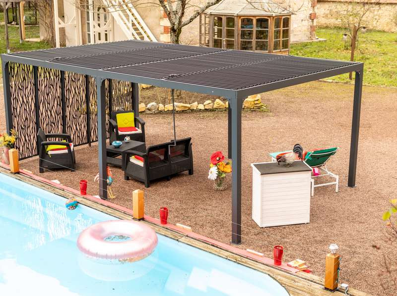 Pergola Bioclimatique Aluminium XXL - Gris Anthracite - 5 Panneaux Moucharabieh - 21,52 m²