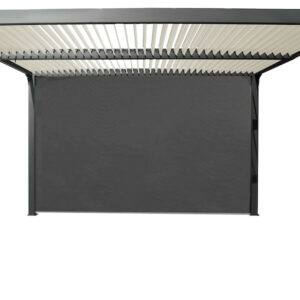 Pergola bioclimatique autoportante - Aluminium thermolaqué - Lames orientables - Rideau latéral - Coloris écru - 10,80 m²