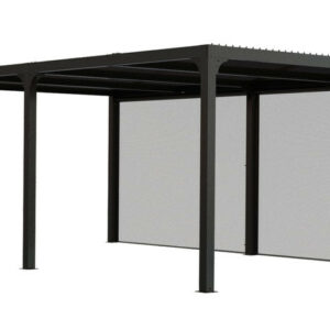 Pergola bioclimatique XXL + 2 rideaux manuels pour côté 5,98 m - 21,52 m2 - Alu