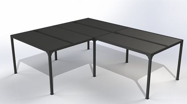 Pergola bioclimatique XXL 32,63 m² en aluminium - Forme en L - Gris anthracite
