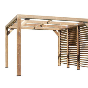 Pergola Thermauvent - Bois thermochauffé - Ventelles mobiles sur 1 paroi - 3,41 x 3,13 m