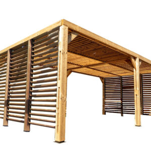Pergola Thermauvent - Bois thermochauffé - Ventelles mobiles sur le toit et 2 parois - 3,41 x 6,14 m