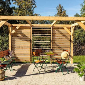 Pergola Veneto - 3,40 x 3,12 m - Sapin du Nord Contrecollé - Ventelles Mobiles sur 1 Paroi