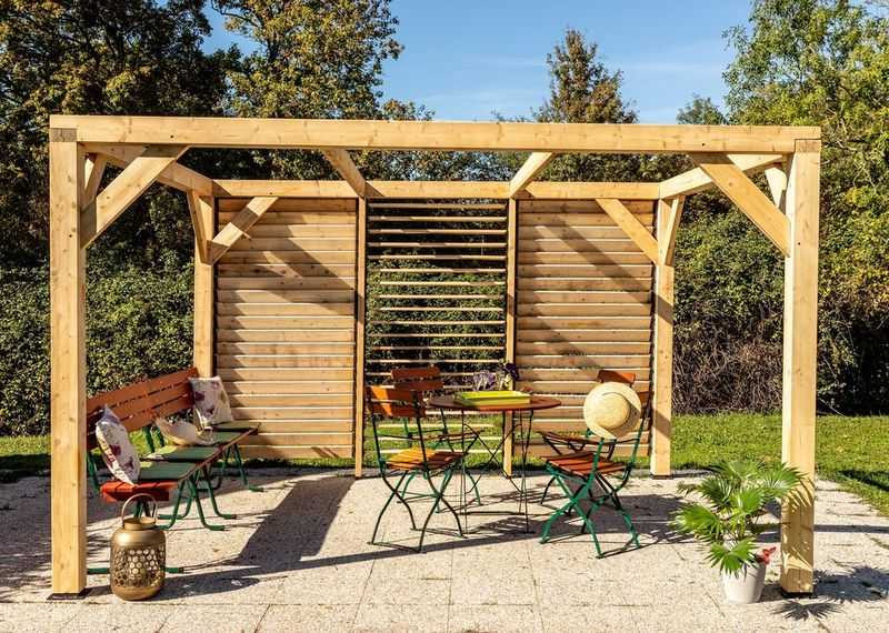 Pergola Veneto - 3,40 x 3,12 m - Sapin du Nord Contrecollé - Ventelles Mobiles sur 1 Paroi