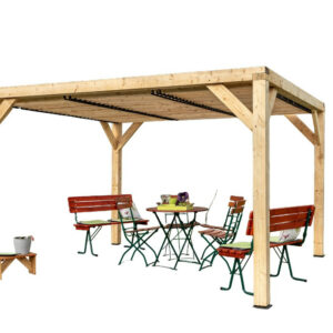 Pergola Veneto - 3,40 x 3,12 m - Sapin du Nord Contrecollé - Ventelles Mobiles sur le Toit