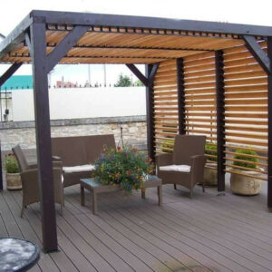 Pergola Veneto - 3,40 x 3,12 m - Sapin du Nord Contrecollé - Ventelles Mobiles sur le Toit et 1 Paroi