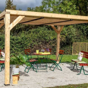 Pergola Veneto - 3,40 x 3,60 m - Sapin du Nord Contrecollé - Ventelles Mobiles sur le Toit