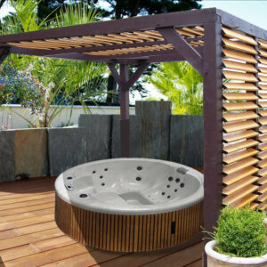 Pergola Veneto - 3,40 x 3,60 m - Sapin du Nord Contrecollé - Ventelles Mobiles sur le Toit et 1 Paroi