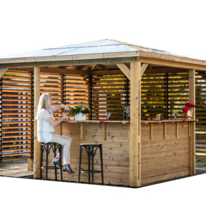Pool house Blueterm avec ventelles 3,50 x 3,50 m - bois thermochauffé - toit ACP