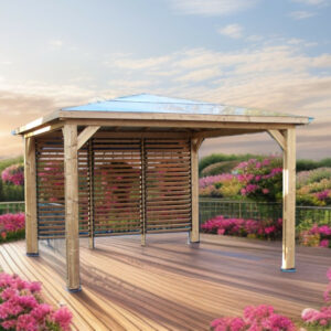 Pool house Blueterm bois thermochauffé 3,50 x 3,50 m - toiture ACP - ventelles orientables