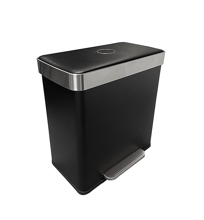 Poubelle de tri sélectif 60 L avec 2 bacs - pédale et fermeture soft-close - noir mat