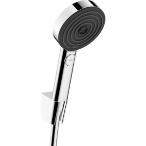 Pommeau de douche 3 jets, flexible et support, HANSGROHE Pulsify chrome