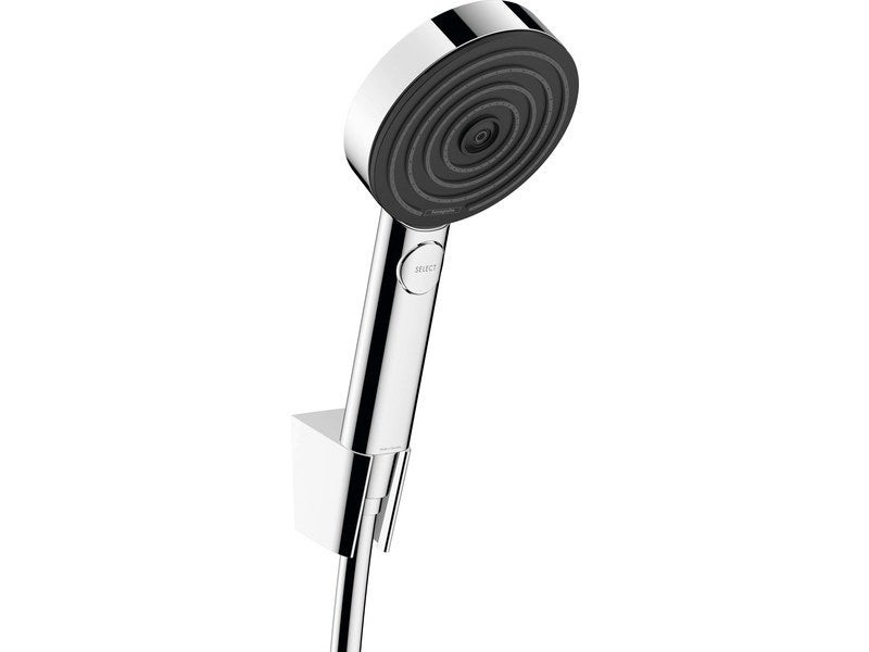 Pommeau de douche 3 jets, flexible et support, HANSGROHE Pulsify chrome