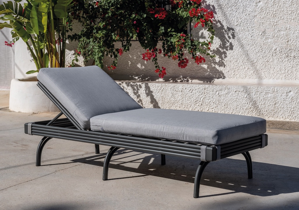 Bain de soleil aluminium et corde - SAONA-12 SET LUX - Anthracite et corde grise - Coussin Azalea gris