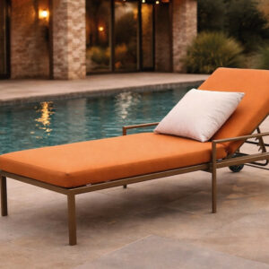 Bain de soleil multiposition - ANDROS-12 COUSSIN LUX - Aluminium finition madera tropical - Coussin tissu terracota - 1 place