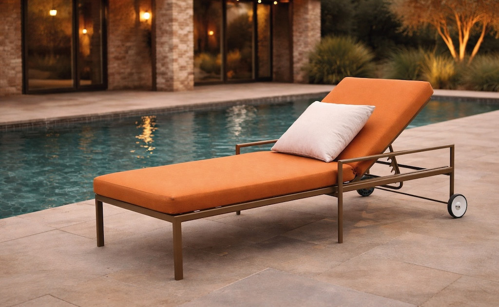 Bain de soleil multiposition - ANDROS-12 COUSSIN LUX - Aluminium finition madera tropical - Coussin tissu terracota - 1 place
