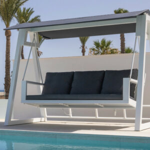 Balancelle de jardin TEO XL LUX - Aluminium finition blanc - Coussin tissu AZALEA - 3 places