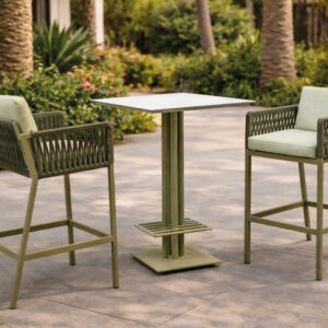Ensemble bistrot bar - CANVAS CATANIA - Table haute - 2 tabourets bar avec coussins - Plateau HPL blanc - 2 places