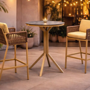 Ensemble bistrot bar - GIGLIO CATANIA - Table haute Ø80 cm et 2 tabourets bar avec coussins - Plateau HPL - 2 places
