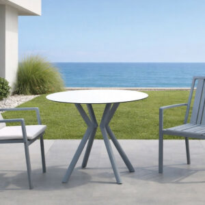 Ensemble bistrot de jardin - BEIRUT Ø80 HPL PAOLA-3 LUX - Table ronde HPL - Fauteuils avec coussins complets - 2 places