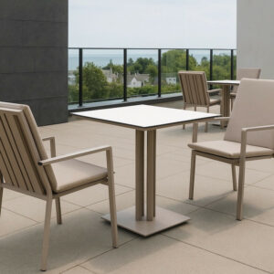 Ensemble bistrot de jardin - CANVAS 80 HPL PAOLA-3 LUX - Plateau HPL blanc - Fauteuils avec coussins - 2 places