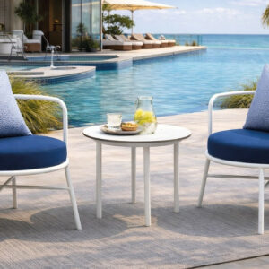 Ensemble relax de jardin - PUMA LUNA - 2 fauteuils relax avec table basse - Structure aluminium blanc - Coussins LUX - 2 places
