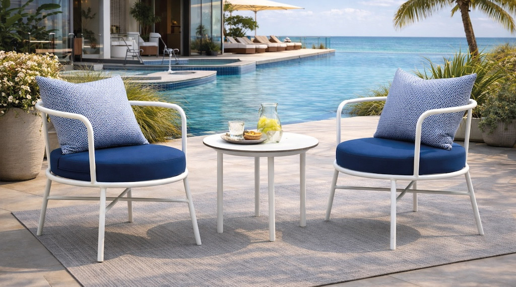 Ensemble relax de jardin - PUMA LUNA - 2 fauteuils relax avec table basse - Structure aluminium blanc - Coussins LUX - 2 places