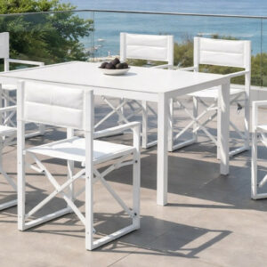 Salon à manger de jardin - PALMA 200 HPL DIRECTOR/6 - Table rectangulaire HPL - Fauteuils pliables en textilène - 6 places