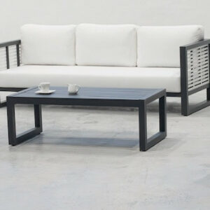 Salon de jardin - MARIET-8 SET SOFA 3 LUX - Aluminium anthracite/blanc - Coussins tissu Liso blanc - 4 à 6 places