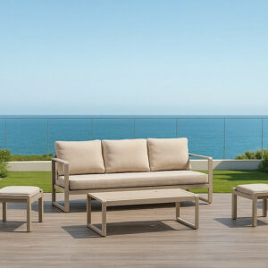 Salon de jardin sofa aluminium - DESIRA-10 LUX - Finition nude - Coussins Rosini beige foncé - 4 à 8 places