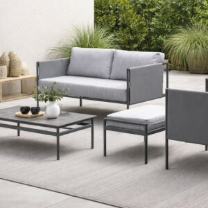 Salon de jardin sofa aluminium - LUBLIAN-7+1 LUX - Finition anthracite avec plateau HPL Argenta - Coussins Cloud gris clair - 4