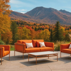Salon de jardin sofa - ANDROS-7 COUSSIN LUX - Aluminium finition madera tropical - Coussins tissu terracota - 4 à 5 places