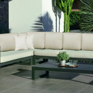 Salon de jardin sofa d’angle aluminium - COSMOS-29 RINCONERA LUX - Finition anthracite - Coussins Marfil beige - 4 à 8 places
