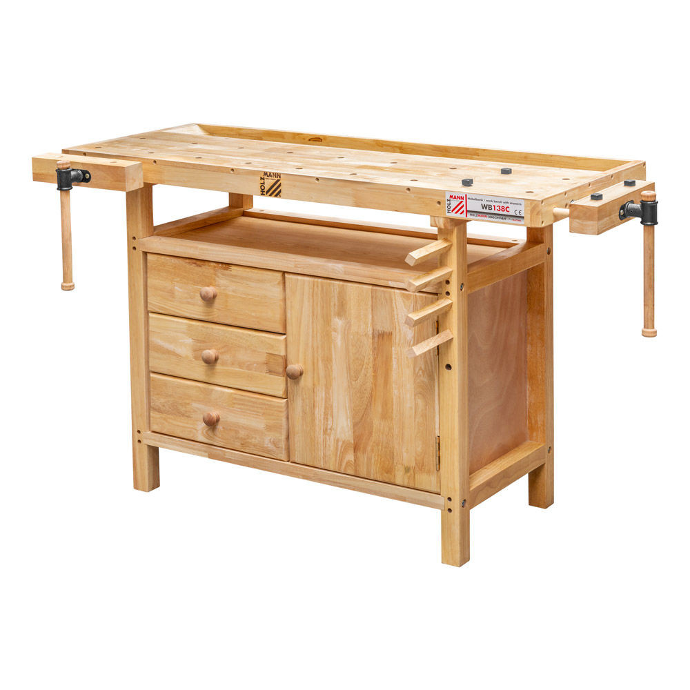 Etabli bois 1380 x 620 mm 1 porte + 3 tiroirs