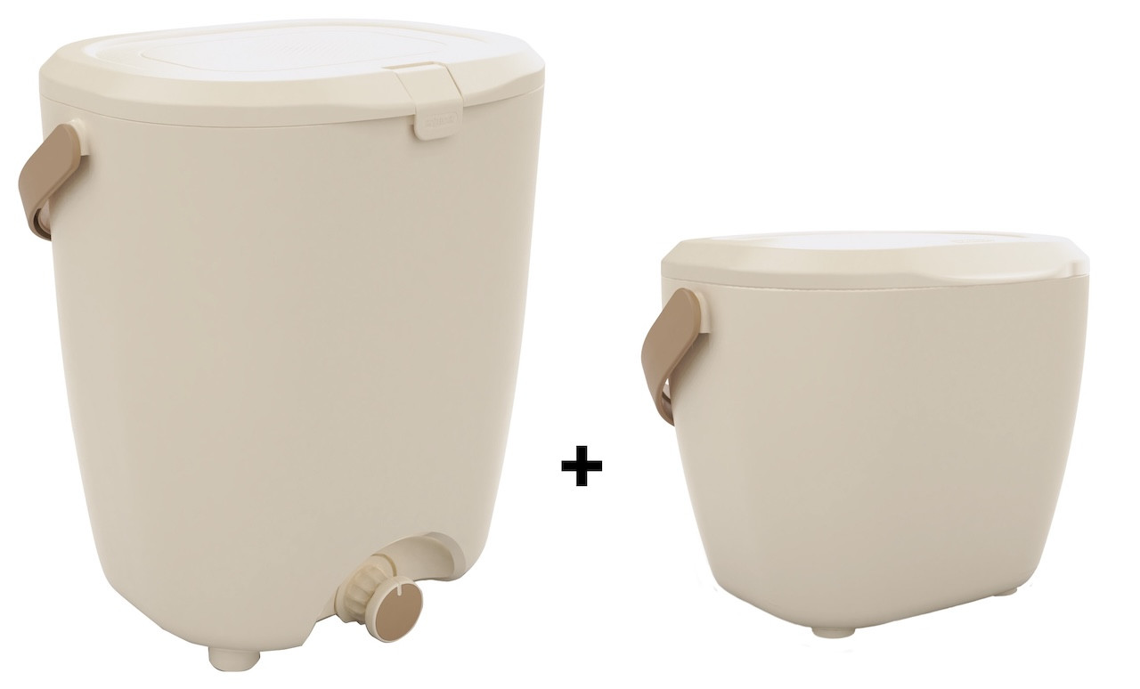 Lot de 2 composteurs de cuisine - Bokashi Pure 15 L - compostage intérieur beige