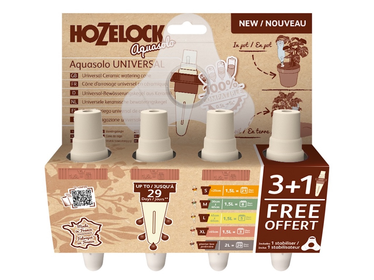 Lot de 4 cônes d’arrosage - Aquasolo rose - arrosage autonome universel