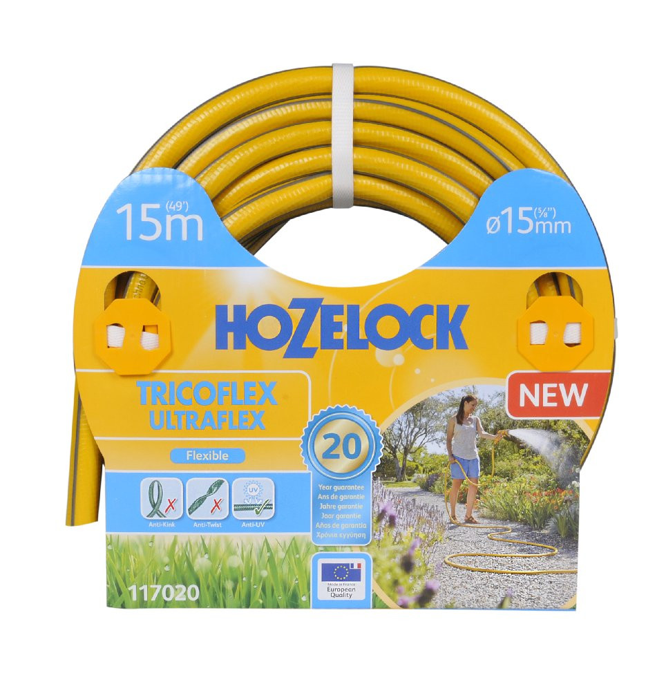 Tuyau d’arrosage anti torsion - jaune bandes 3D grises (48 uc/pal) - 15mm - 20m