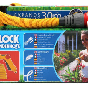 Tuyau d’arrosage extensible - Wonderhoze 30 m - textile jaune avec pistolet multijet
