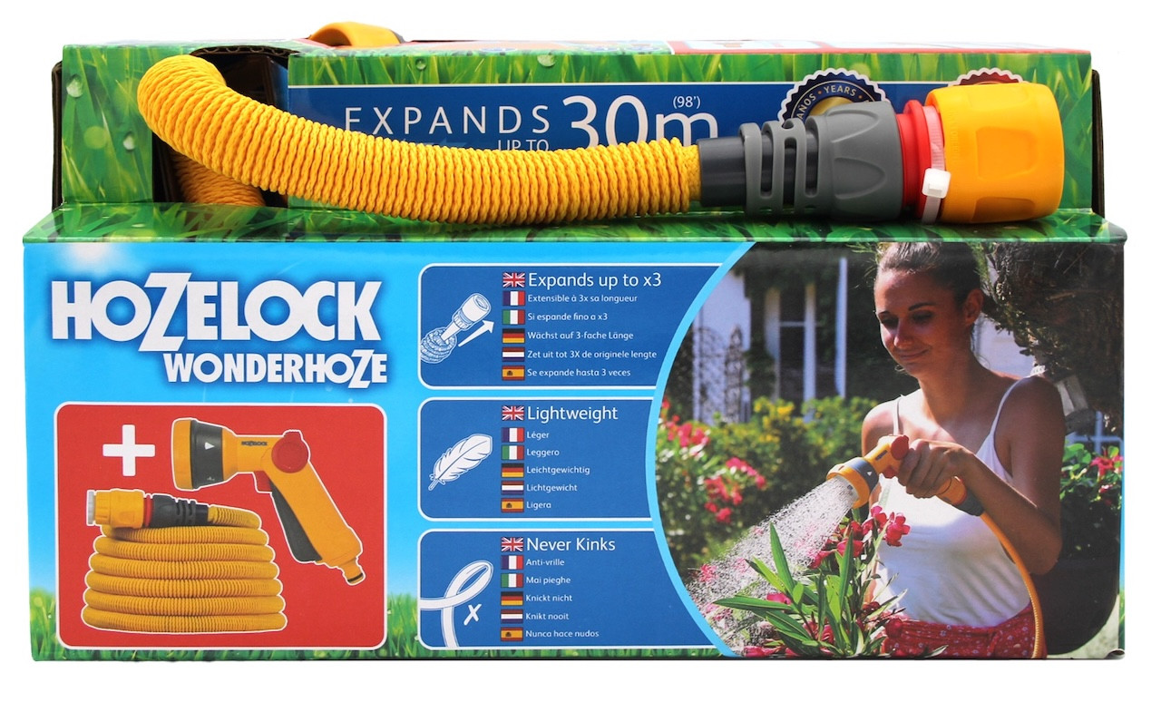 Tuyau d’arrosage extensible - Wonderhoze 30 m - textile jaune avec pistolet multijet