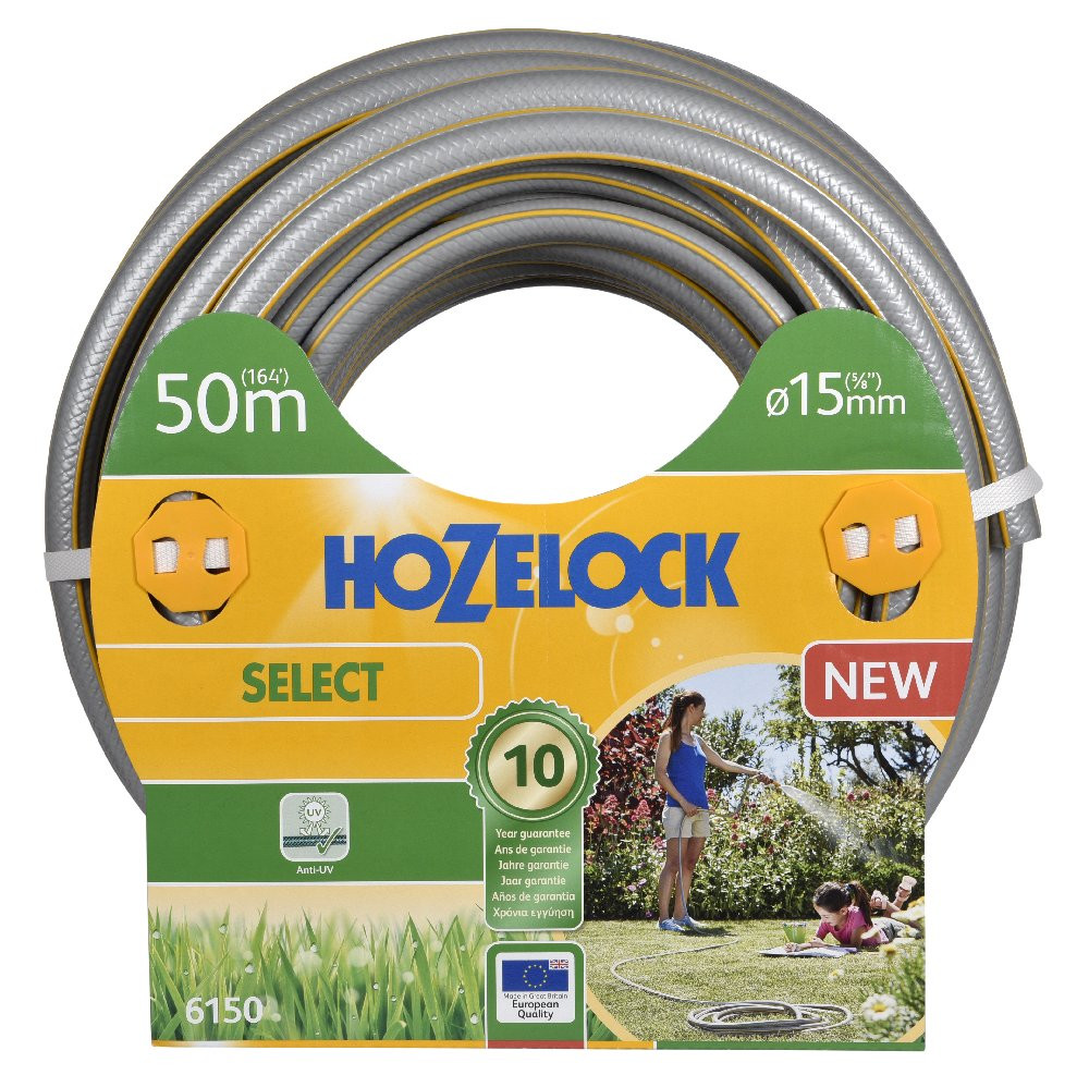 Tuyau d’arrosage Hozelock Select anti UV gris bandes 3D jaunes diamètre 15mm 50m