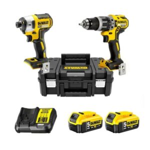 Pack 2 outils 18V DEWALT DCK266P2T-QW : Perceuse-visseuse à percussion DCD796, Visseuse à choc DCF887, 2 batteries 5,0 Ah, coffret T-Stack