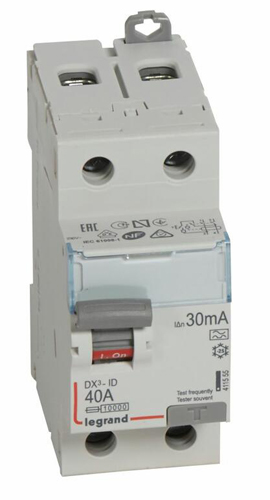 Interrupteur différentiel DX³-ID 2P 230 V 40 A type A 30 mA LEGRAND 411555