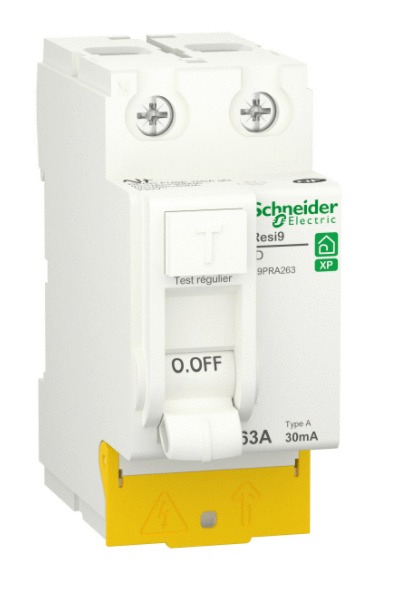Interrupteur différentiel RESI9 30 mA 2P peignable 2 x 63 A Type A SCHNEIDER ELECTRIC R9PRA263