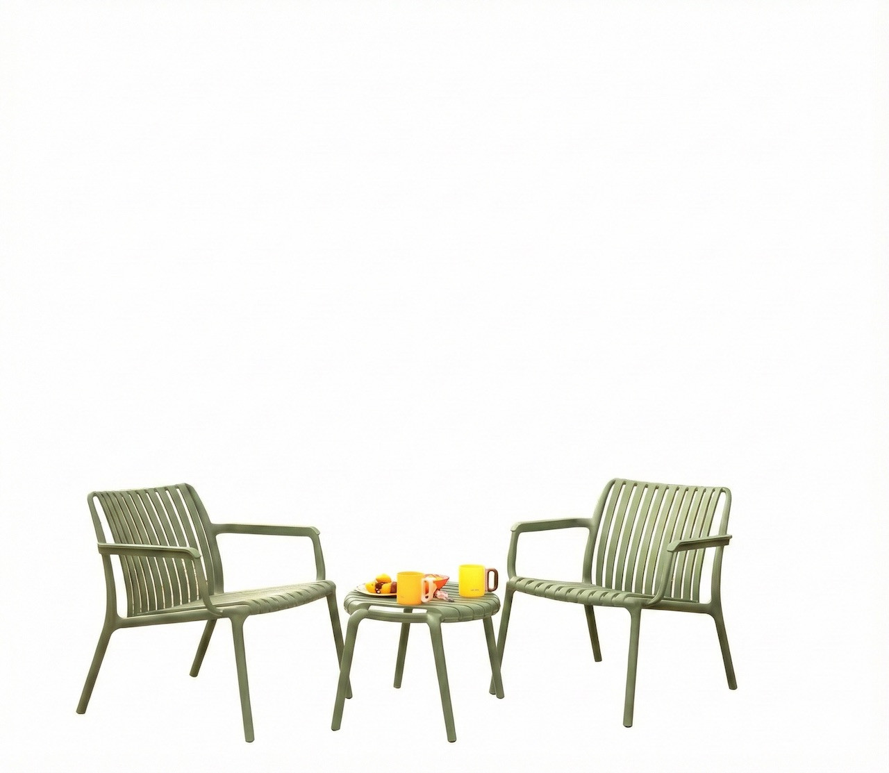 Chaise de jardin - Joysxee - polypropylène recyclé vert sauge - fauteuil bas - 75,5 x 68 x 73,5 cm