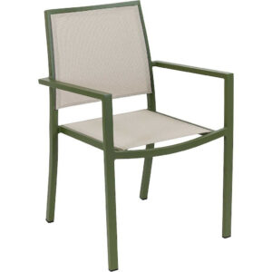 Fauteuil de jardin - Santorin - aluminium et textilène - kaki - empilable - 58 x 55 x 85 cm